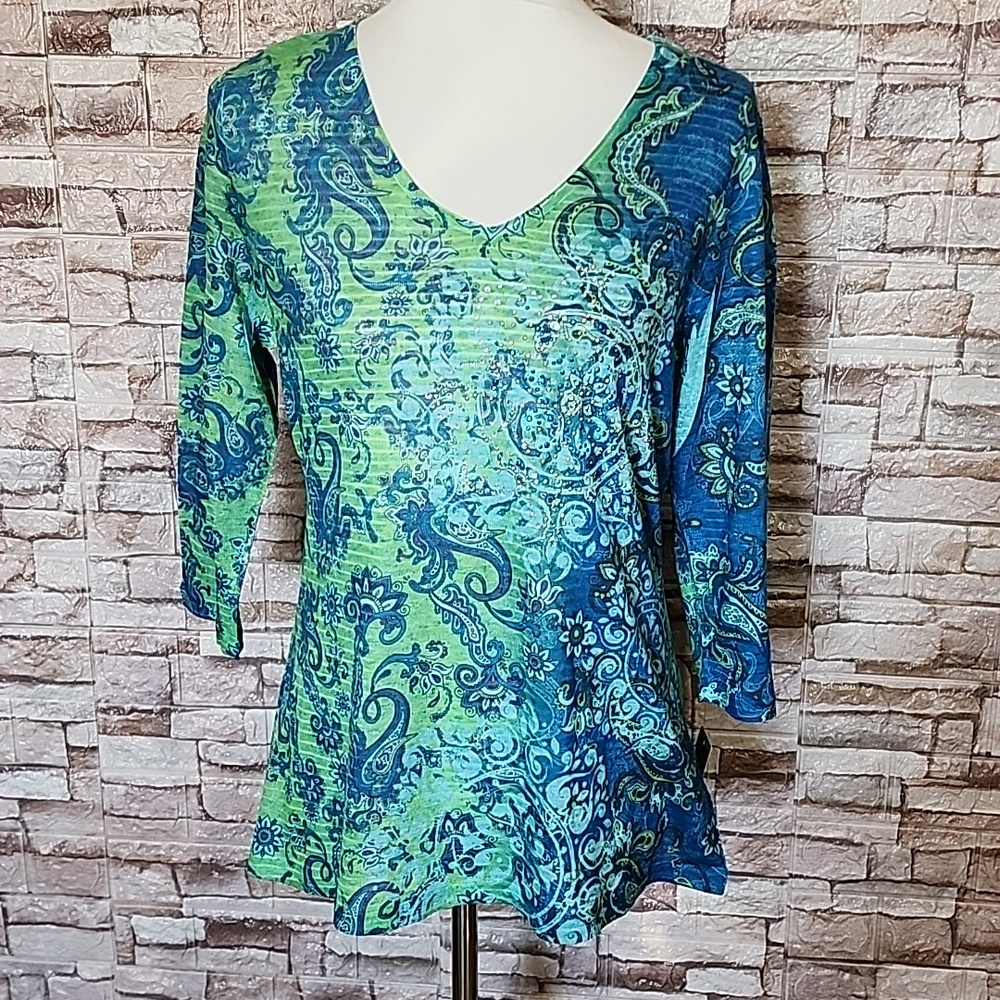JM Collection Paisley Scope Blouse Brand New